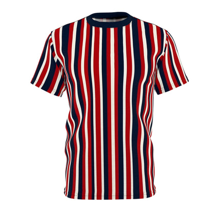 Red White Blue Striped Tshirt, Vertical Stripe American Designer Aesthetic Fashion Crewneck Men Women Tee Top Short Sleeve Shirt