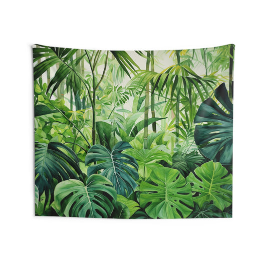Tropical Leaf Tapestry, Watercolor Green Leaves Nature Jungle Wall Art Hanging Unique Landscape Aesthetic Large Small Decor Bedroom Dorm Starcove Fashion