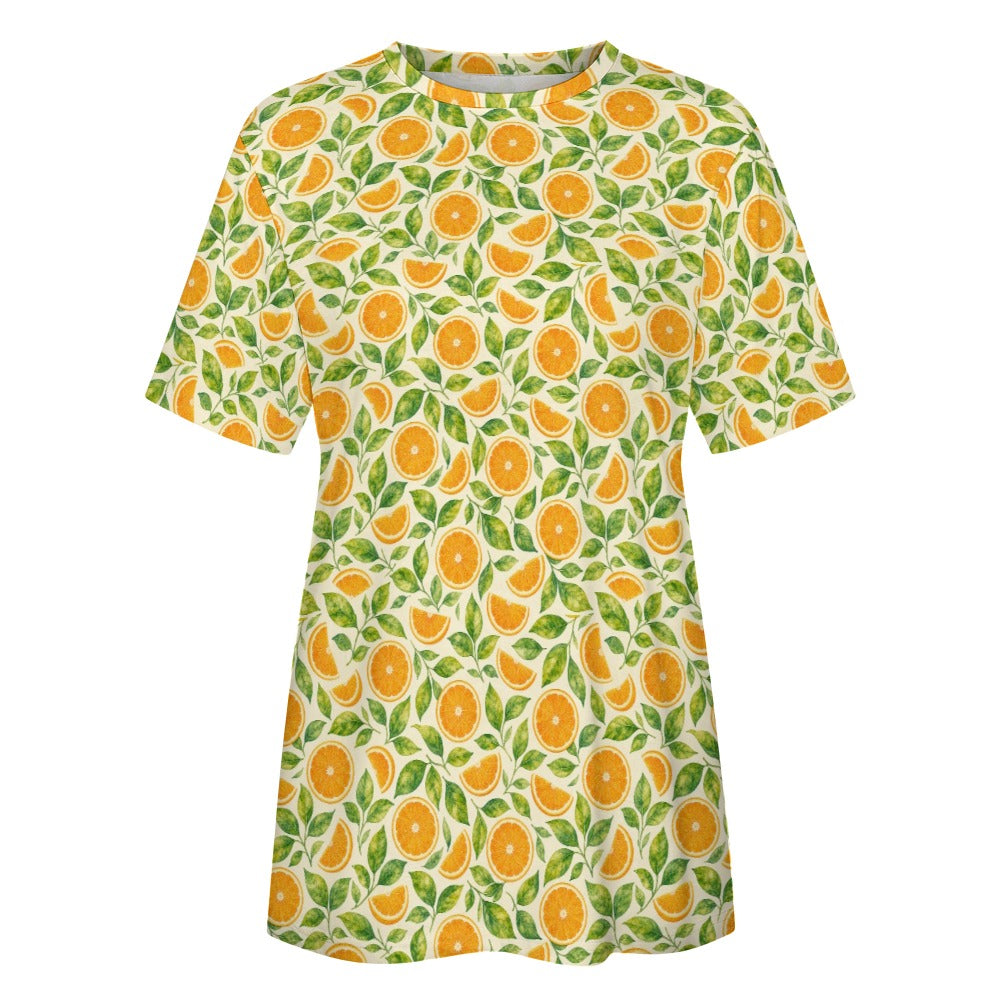 Oranges Women Cotton Tshirt, Summer Fruit Yellow Ladies Female Designer Adult Graphic Aesthetic Fashion Fitted Crewneck Tee Shirt Top - Starcove Fashion