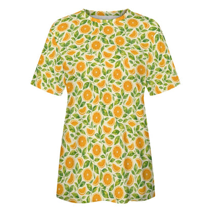 Oranges Women Cotton Tshirt, Summer Fruit Yellow Ladies Female Designer Adult Graphic Aesthetic Fashion Fitted Crewneck Tee Shirt Top - Starcove Fashion