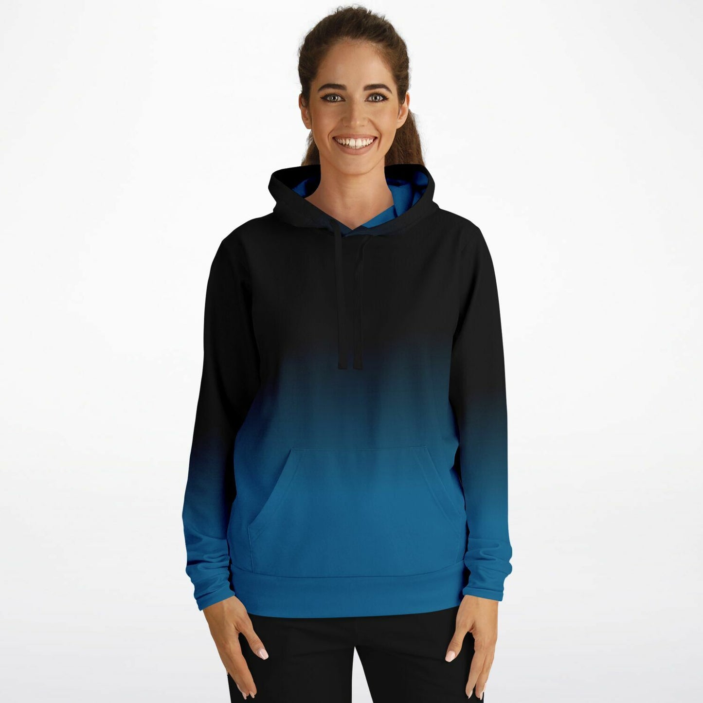 Black Blue Ombre Hoodie, Tie Dye Gradient Pullover Men Women Adult Aesthetic Cotton Hooded Sweatshirt with Pockets Designer Plus Size