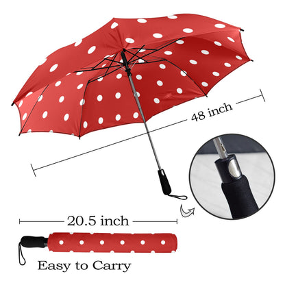 Red Polka Dot Umbrella, White Golf Semi-Automatic Sun Beach Rain Parasol Large Compact Travel Windproof Designer Luxury Folding