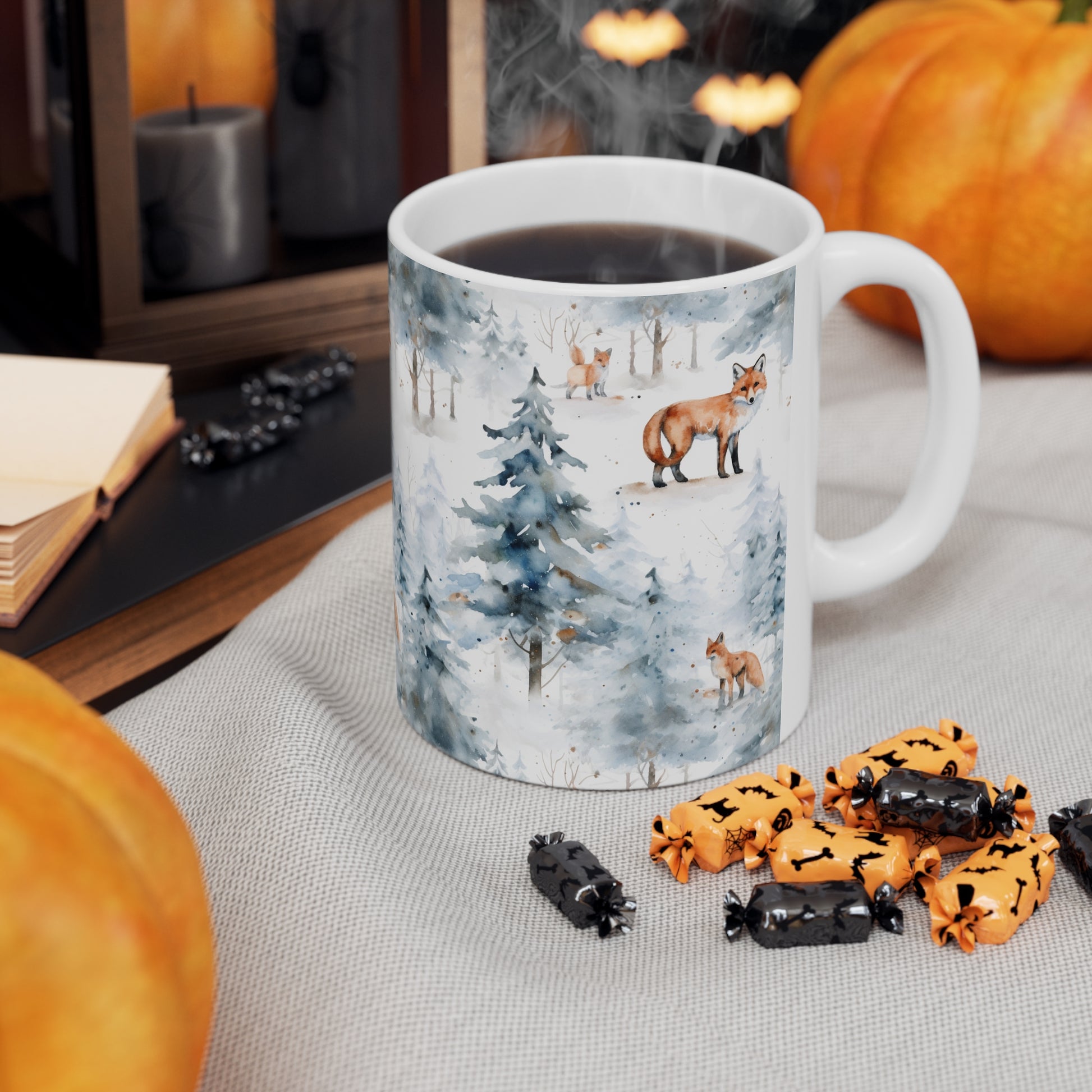Ginger Fox Coffee Mug, Winter Landscape Forest Trees Woodlands Snow Cute Animal Art Ceramic Cup Tea Hot Chocolate Unique Novelty Cool Gift Starcove Fashion