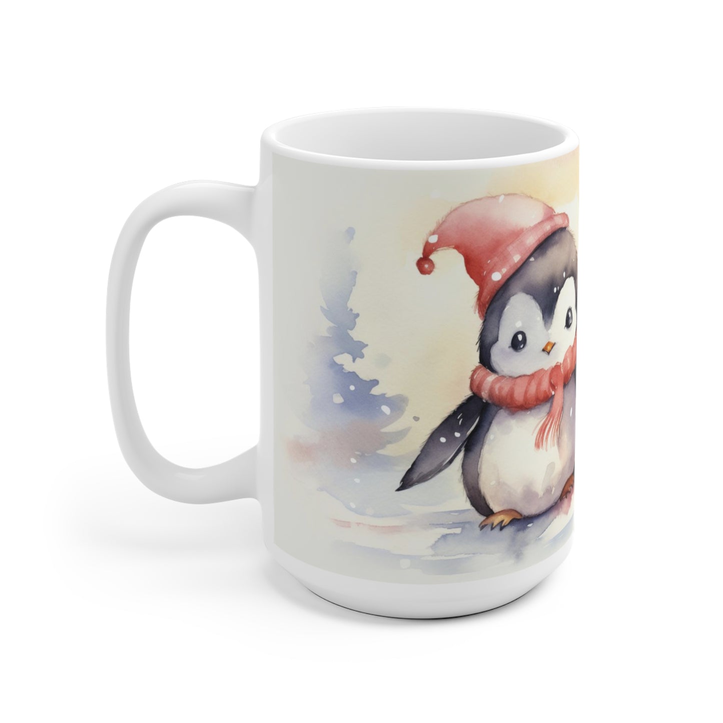 Cute Baby Penguins Coffee Mug, Christmas Holiday Watercolor Art Ceramic Cup Tea Hot Chocolate Lover Unique Kids Cool Gift