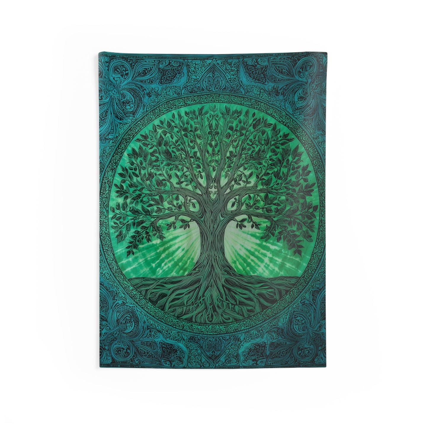 Tree of Life Tapestry, Boho Tie Dye Indian Green Wall Art Hanging Cool Unique Vertical Large Small Decor Bedroom College Dorm Room