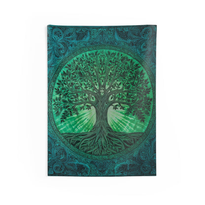 Tree of Life Tapestry, Boho Tie Dye Indian Green Wall Art Hanging Cool Unique Vertical Large Small Decor Bedroom College Dorm Room