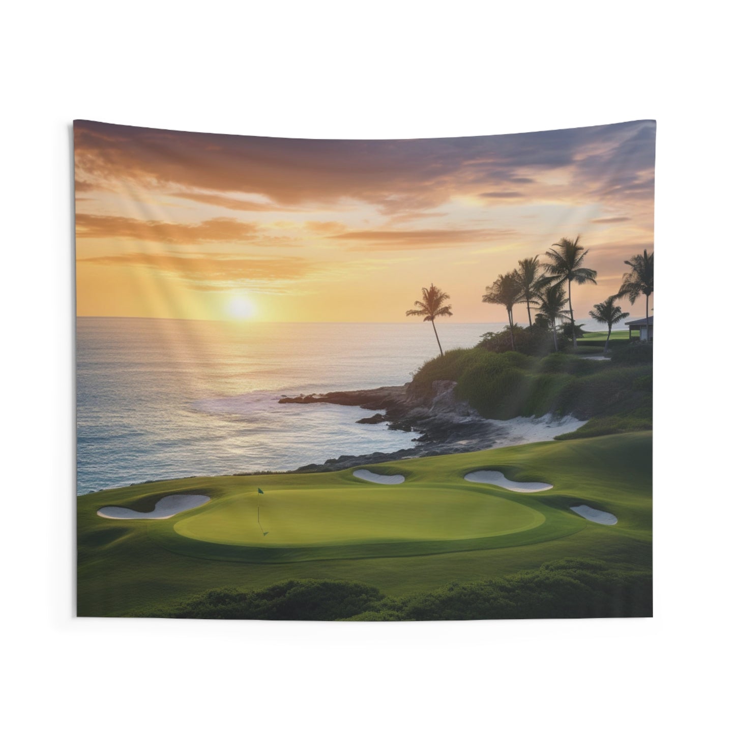 Golf Course Tapestry, Sunset Ocean Tropical Wall Art Hanging Cool Unique Landscape Aesthetic Large Small Decor Men College Dorm Room Starcove Fashion