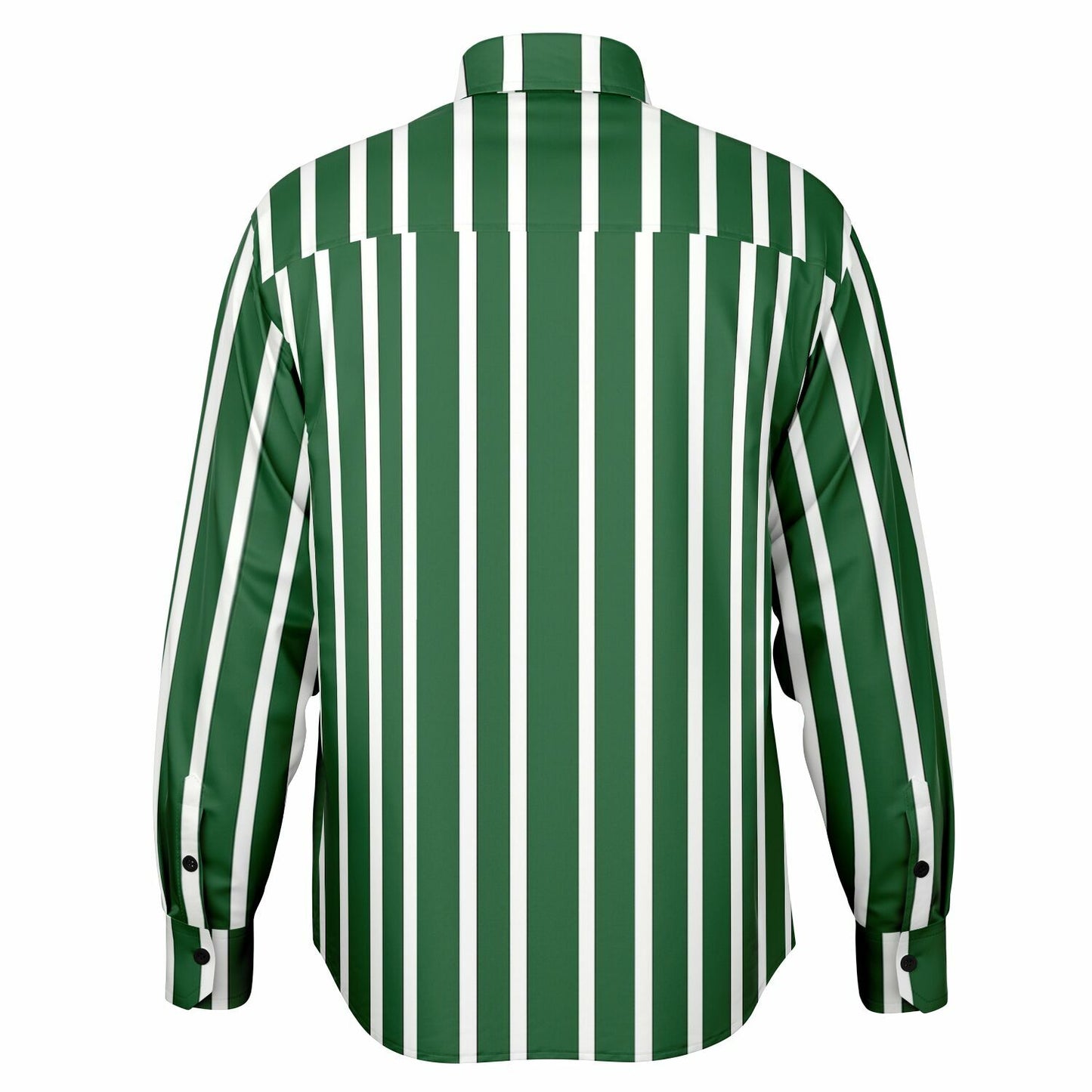 Green White Striped Long Sleeve Men Button Up Shirt, Vertical Stripes Guys Male Print Buttoned Down Collared Graphic Casual Dress Plus Size