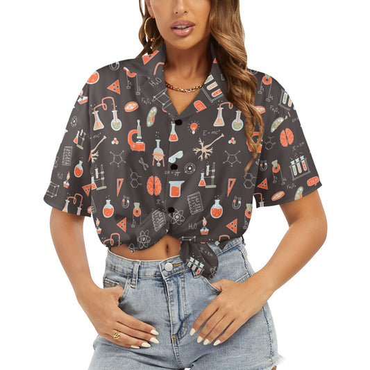 Science Geek Women Hawaiian shirt, Medicine Nerdy Labo Summer Tropical Print Vintage Hawaii Aloha Button Up Down Plus Size Ladies Blouse - Starcove Fashion
