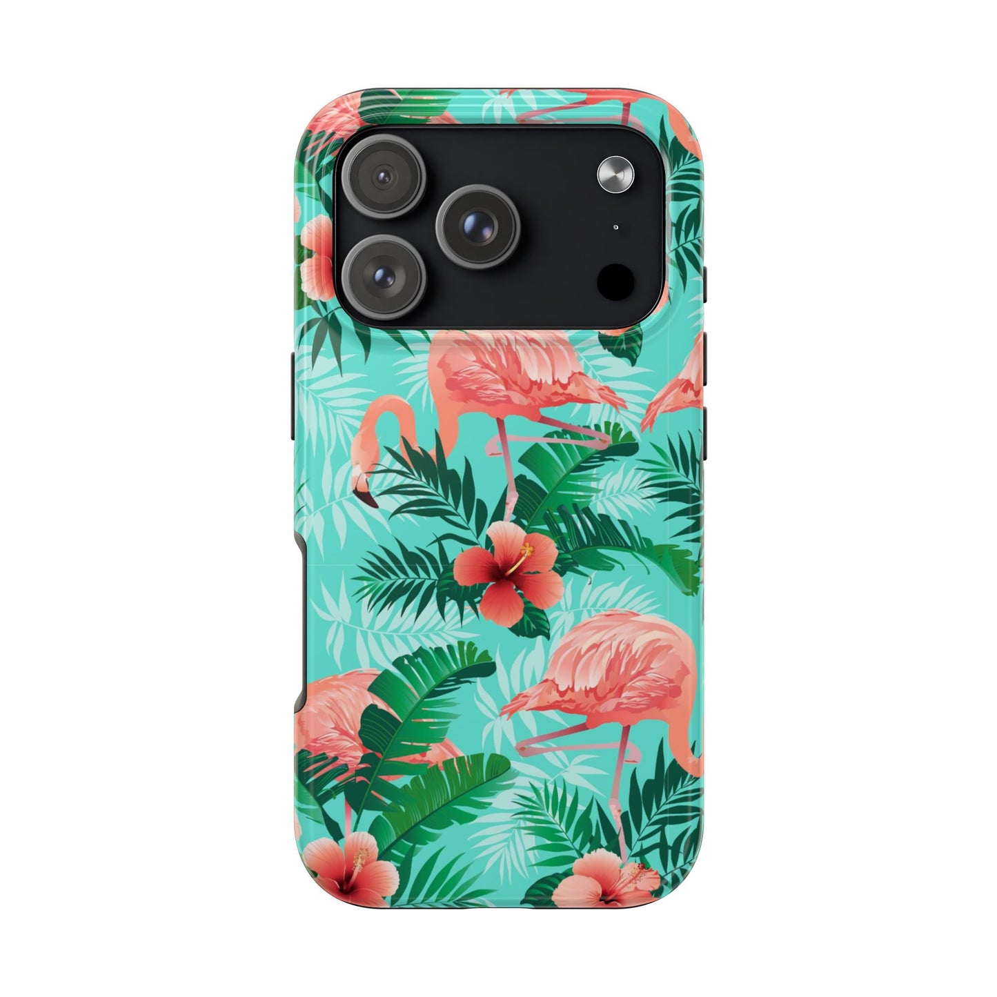 Pink Flamingo iPhone 17 16 15 14 13 12 11 Pro Max Case, Green Tropical Leaf Monstera Print Cute Gift XS XR X 7 Plus 8 Tough Cell Phone - Starcove Fashion