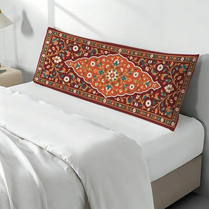 Ornamental Floral Body Pillow Case, Burgundy Red Flowers Persian Oriental Long Large Bed Accent Pillowcase Print Throw Decorative Cover