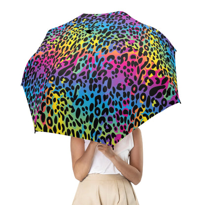 Rainbow Leopard Umbrella, Animal Print Golf Semi-Automatic Sun Beach R – Starcove Fashion