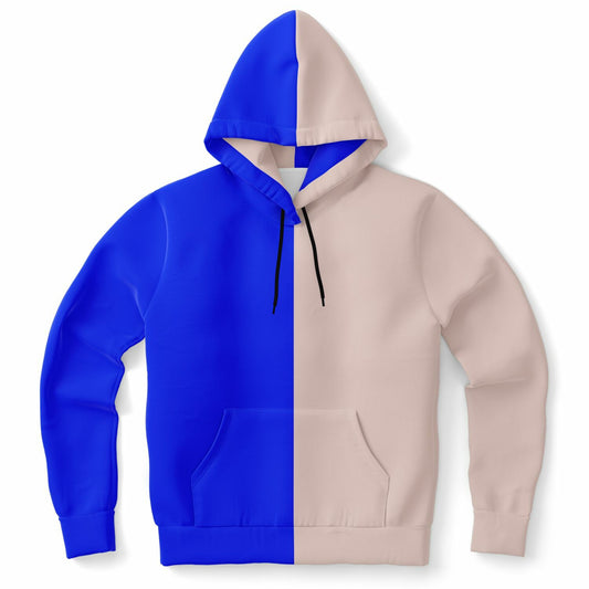 Half Blue Half Beige Hoodie, Two Tone Color Split Pullover Men Women Adult Aesthetic Graphic Cotton Hooded Sweatshirt with Pockets Designer Plus Size - Starcove Fashion
