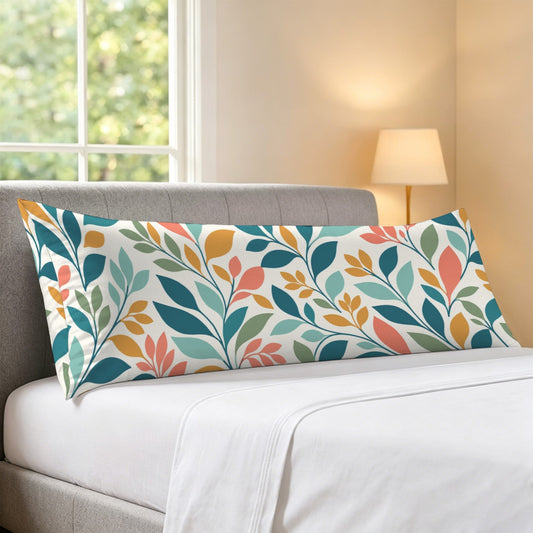 Botanical Leaf Body Pillow Case,  Flowers Nature Coral Sage Green Ivory Long Large Bed Accent Pillowcase Print Throw Decorative Cover