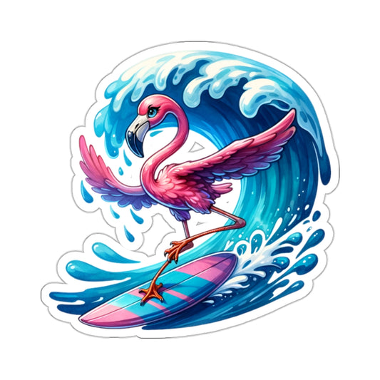 Flamingo Surfing Sticker Decal, Pink Funny Character Water Art Vinyl Laptop Cool Waterbottle Tumbler Car Waterproof Bumper Clear Aesthetic