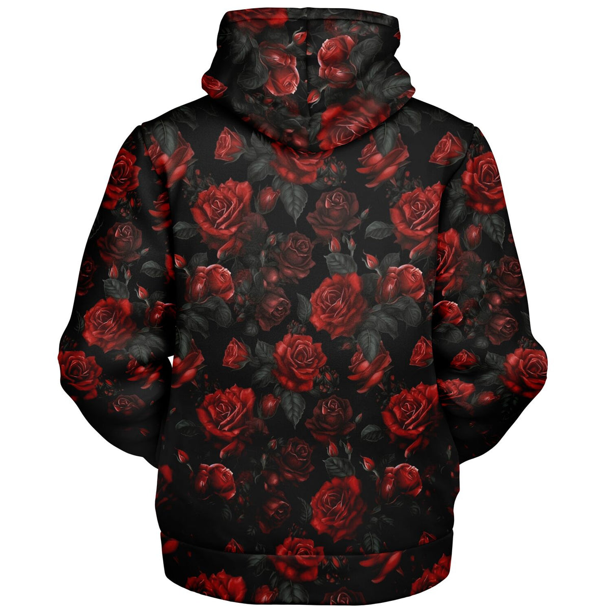 Red Roses Zip Up Fleece Lined Hoodie, Floral Flowers Sherpa Heavyweight Full Zipper Pocket Men Women Unisex Graphic Hooded Sweatshirt Jacket