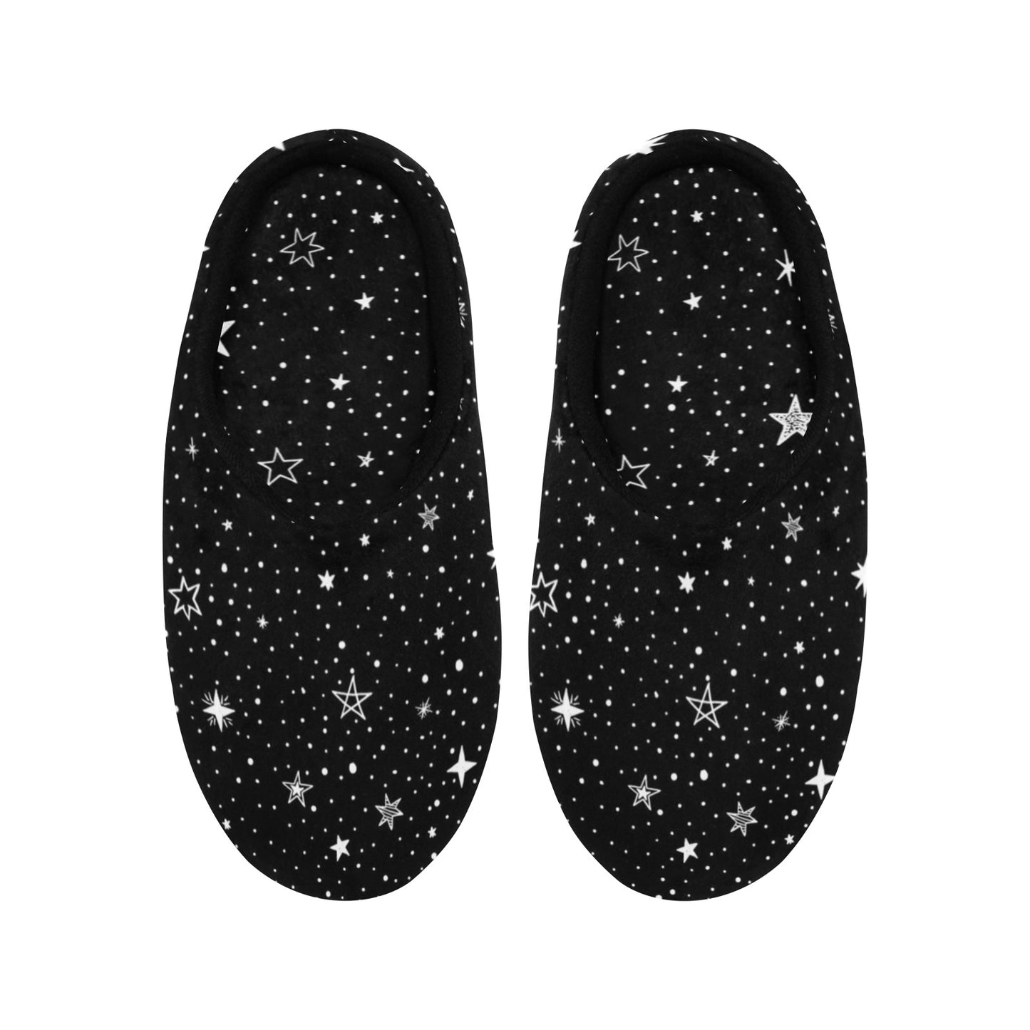 Stars Women's Slippers, Black White Space Universe Ladies House Slide Handmade Bedroom Warm Winter Cozy Designer Slip On Cotton Shoes