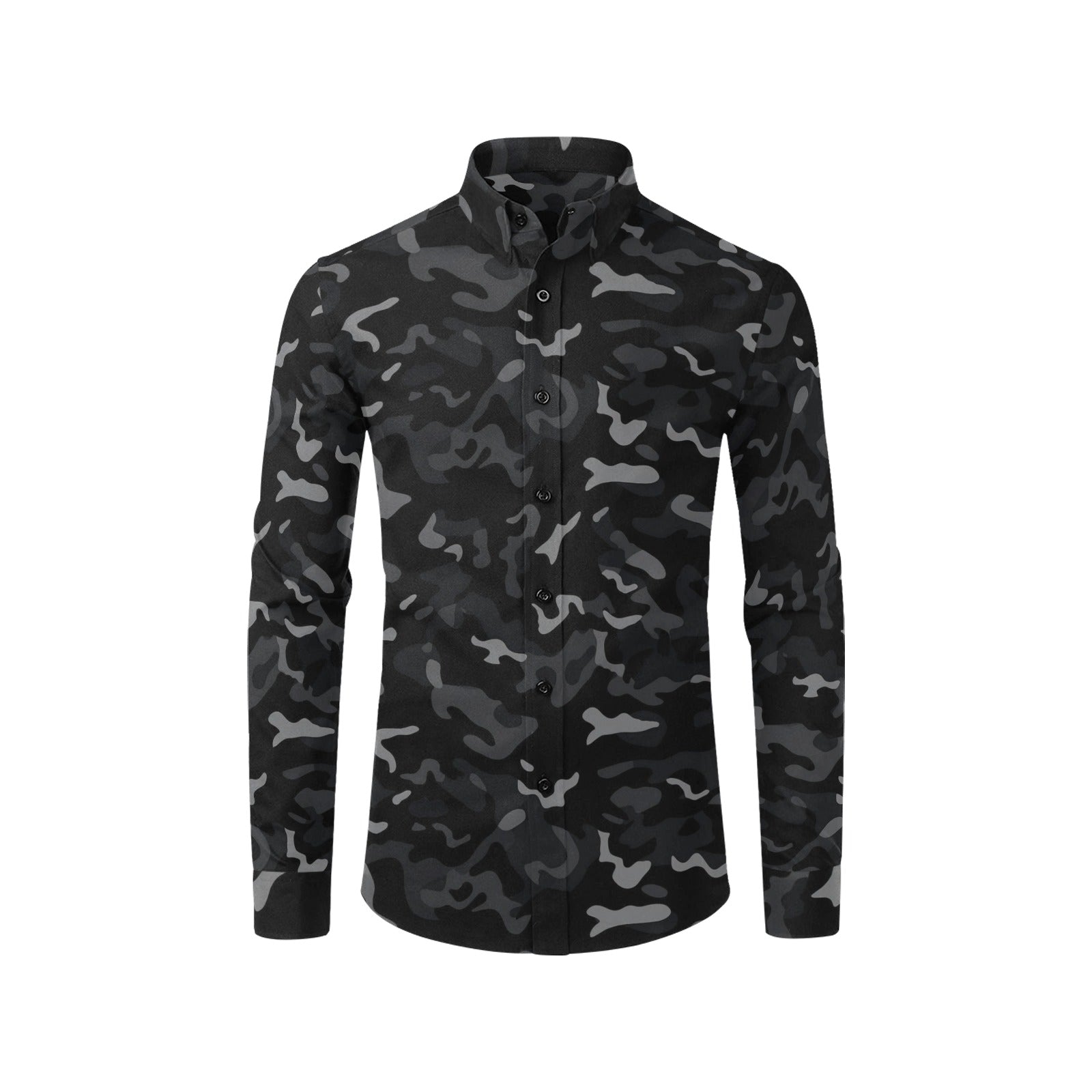 camouflage button down dress shirt Black Camouflage Long Sleeve Men Button Up Shirt, Grey Camo Print Dress Buttoned Collared Casual Down Dress Male Guys Polyester Shirt 2XL