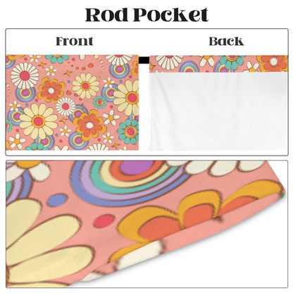 Pink Floral Window Curtain, Groovy Flowers Retro Kitchen Living Room Bedroom Bathroom Fabric Rod Pocket Decor Housewarming Home 63 Inch