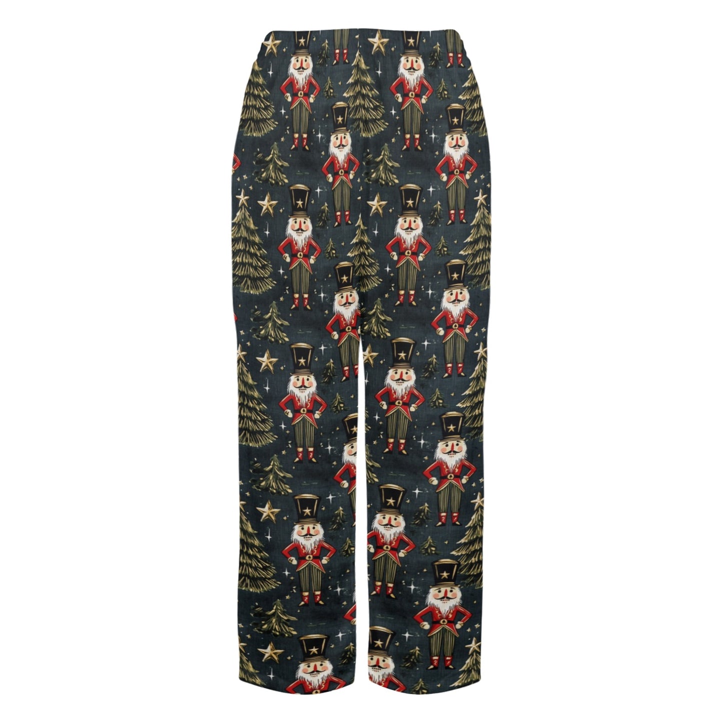 Nutcracker Christmas Trees Women Pajamas Pants, Green Xmas PJ Funny Pockets Trousers Couples Matching Ladies Female Trousers Bottoms