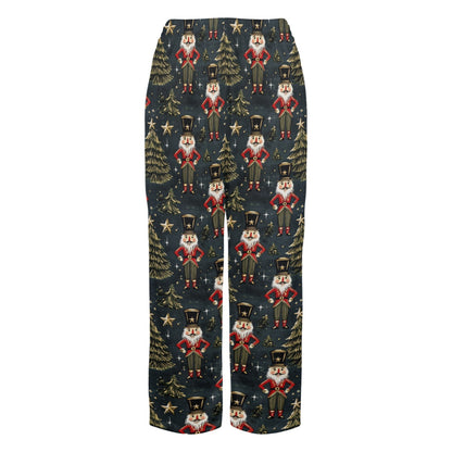 Nutcracker Christmas Trees Women Pajamas Pants, Green Xmas PJ Funny Pockets Trousers Couples Matching Ladies Female Trousers Bottoms