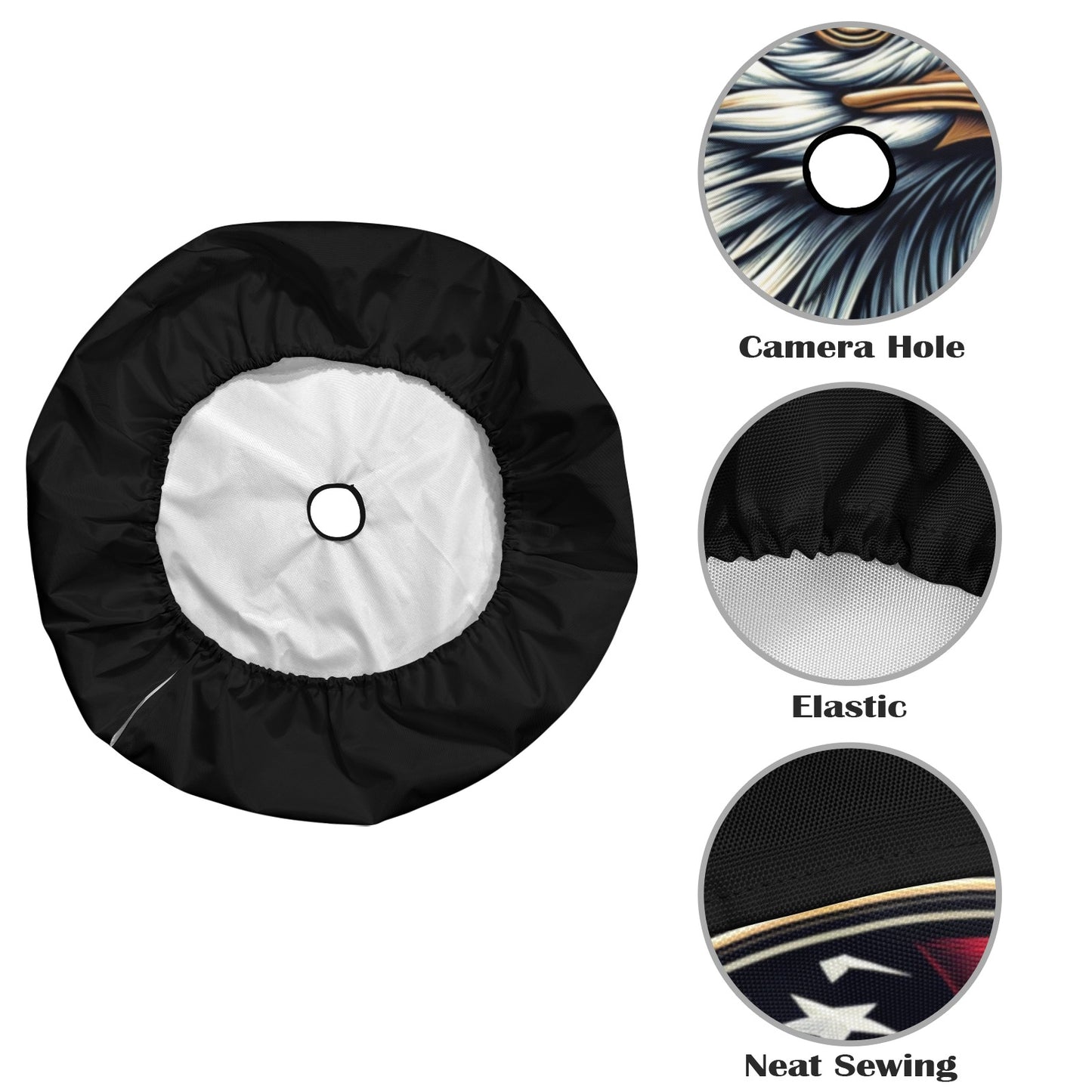 Bald Eagle Head Spare Tire Cover, American Flag USA Patriotic Backup Camera Hole Wheel Unique RV Back Cars RV Men Women Trailer Campers