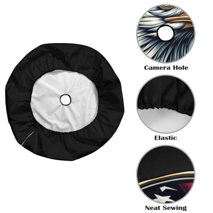 Bald Eagle Head Spare Tire Cover, American Flag USA Patriotic Backup Camera Hole Wheel Unique RV Back Cars RV Men Women Trailer Campers