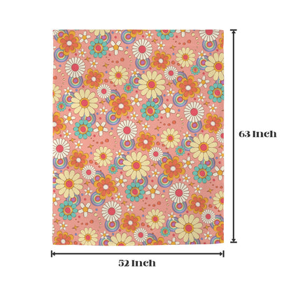 Pink Floral Window Curtain, Groovy Flowers Retro Kitchen Living Room Bedroom Bathroom Fabric Rod Pocket Decor Housewarming Home 63 Inch