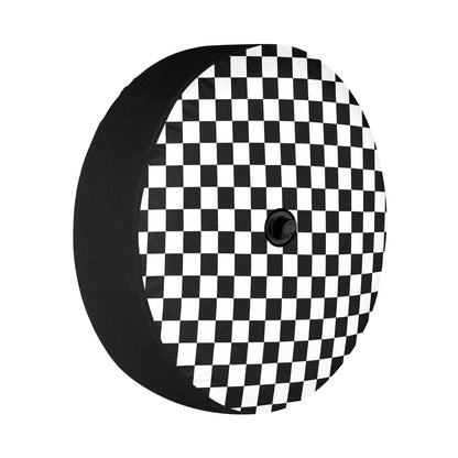 Checkered Spare Tire Cover, Black White Check Extra Rear Wheel Backup Camera Hole Racing Flag Pattern Back Tire Camper Rv Trailer Car Auto