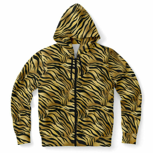 Tiger Stripes Zip Up Hoodie, Animal Print Full Zipper Pocket Men Women Unisex Adult Aesthetic Graphic Cotton Fleece Hooded Sweatshirt