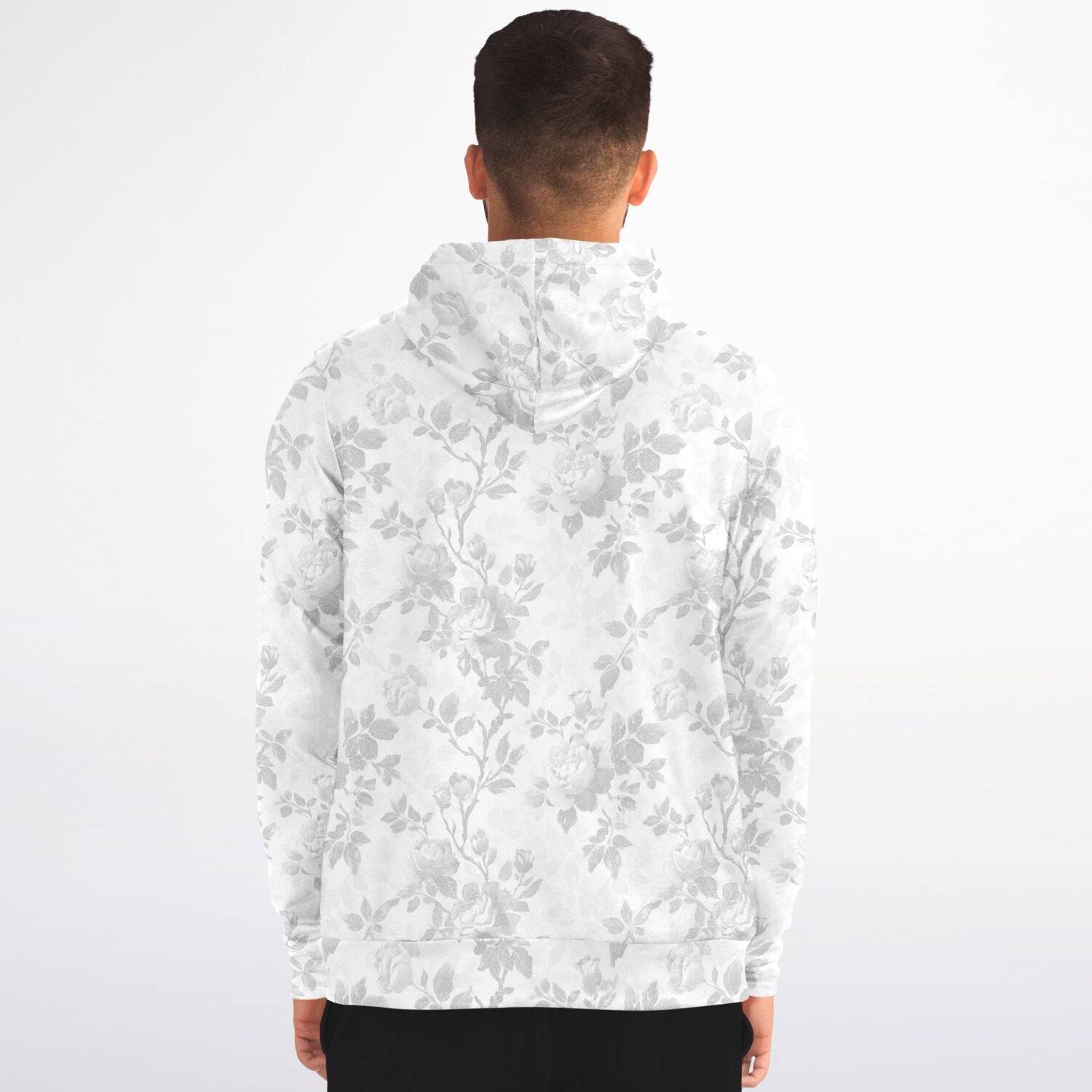 White Floral Zip Up Hoodie, Flowers Full Zipper Pocket Men Women Unisex Adult Aesthetic Graphic Cotton Fleece Hooded Sweatshirt - Starcove Fashion