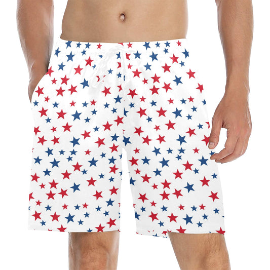 American Flag Stars Men Swim Trunks, Red White Blue Shorts USA Beach Pockets Mesh Lining Drawstring 4th of July Bathing Plus Size Patriotic