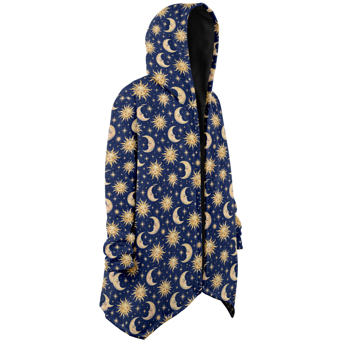 Sun Moon Hooded Cloak, Blue Navy Celestial Cosmic Space Coat Men Women Ladies Winter Warm Mink Fleece Blanket Robe Wearable Cape Pockets