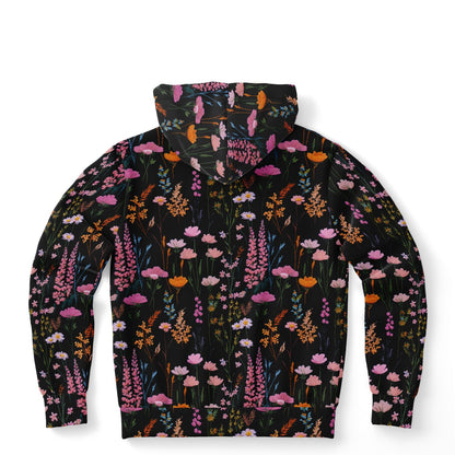 Pink Floral Hoodie, Faux Embroidery Flowers Pullover Women Men Adult Aesthetic Graphic Cotton Hooded Sweatshirt Pockets Designer Plus Size
