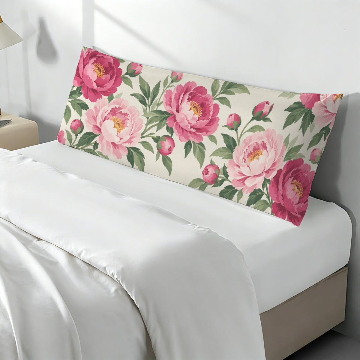 Pink Peony Floral Body Pillow Case,  Flowers Boho Blush Botanical Green Red Long Large Bed Accent Pillowcase Print Throw Decorative Cover