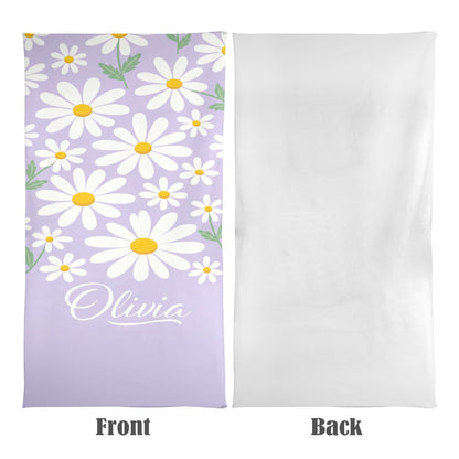 Daisy  Personalized Beach Towel, Custom Floral Customized Name Pool Microfiber Large Swim Quick Dry Kids Adult Men Women Cotton Blanket