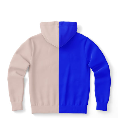 Half Blue Half Beige Hoodie, Two Tone Color Split Pullover Men Women Adult Aesthetic Graphic Cotton Hooded Sweatshirt with Pockets Designer Plus Size - Starcove Fashion