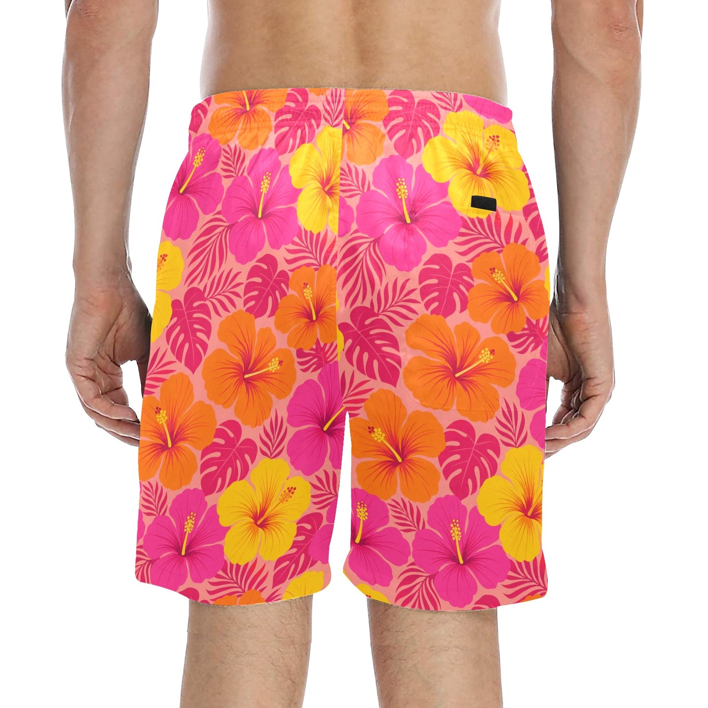 Matching Couple Swimwear Set, Tropical Hibiscus Bikini Set Pink Orange Floral Top High Waisted Cheeky Bottom Swimsuit Bathing Suit Two Piece