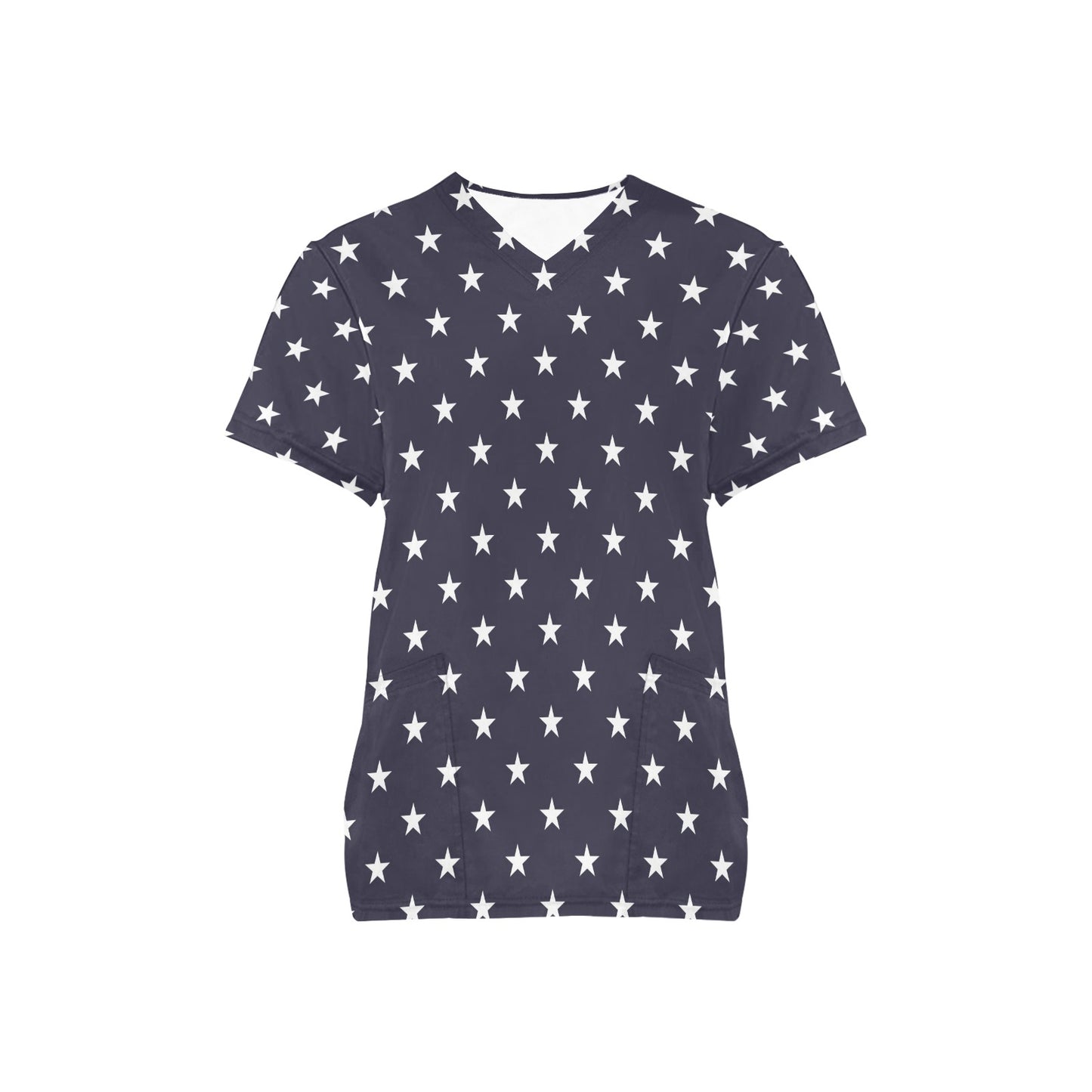 Navy Stars Medical Scrubs Top Women, American Ladies Female Plus Size Nursing Cute Printed Nurse Vet Veterinary Assistant Uniform Pockets - Starcove Fashion