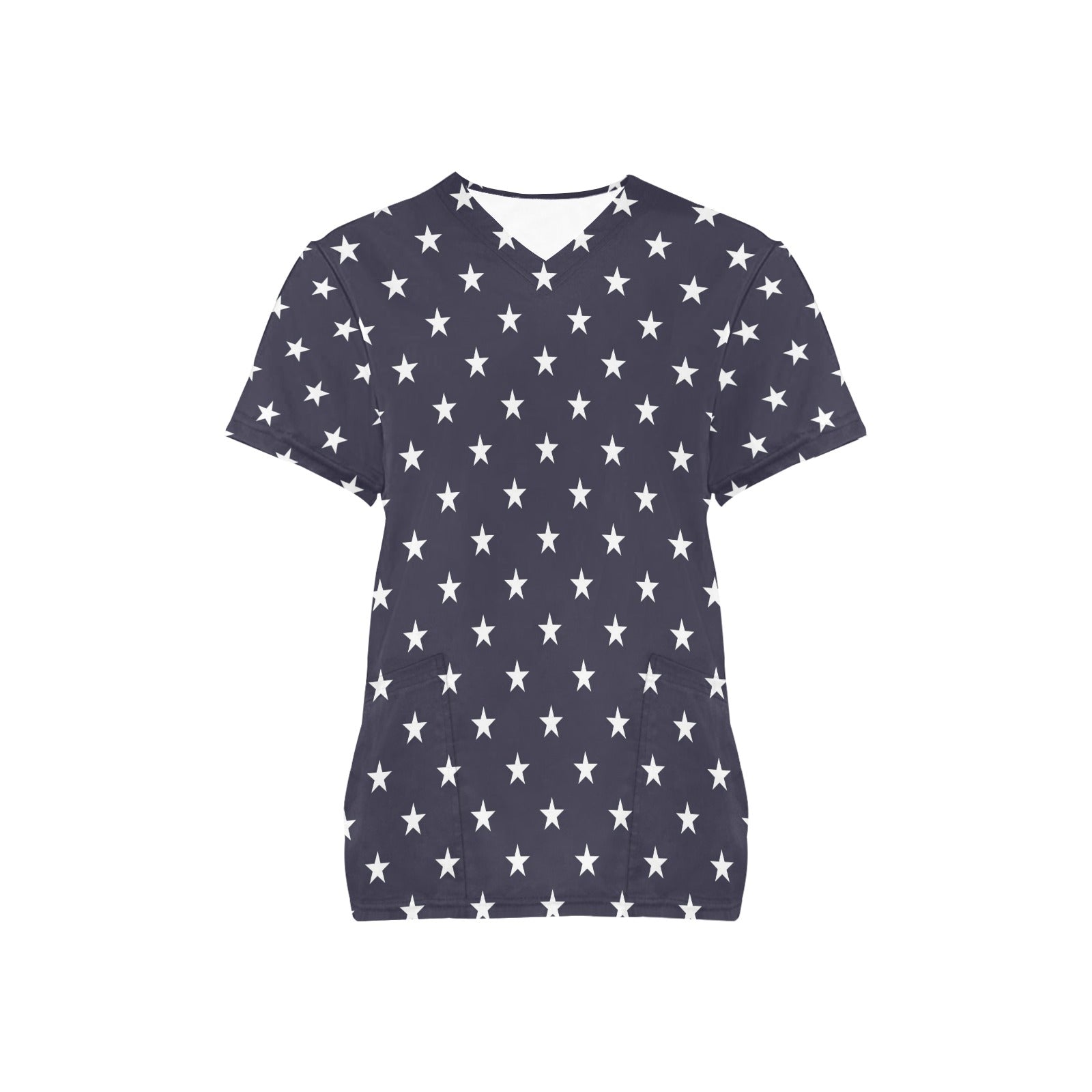 Navy Stars Medical Scrubs Top Women, American Ladies Female Plus Size Nursing Cute Printed Nurse Vet Veterinary Assistant Uniform Pockets - Starcove Fashion