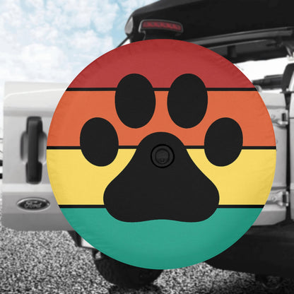 Dog Paw Spare Tire Cover, Pet Rainbow Stripe Print Cool Retro Backup Camera Hole Wheel Unique RV Back Cars RV Men Women Trailer Campers - Starcove Fashion