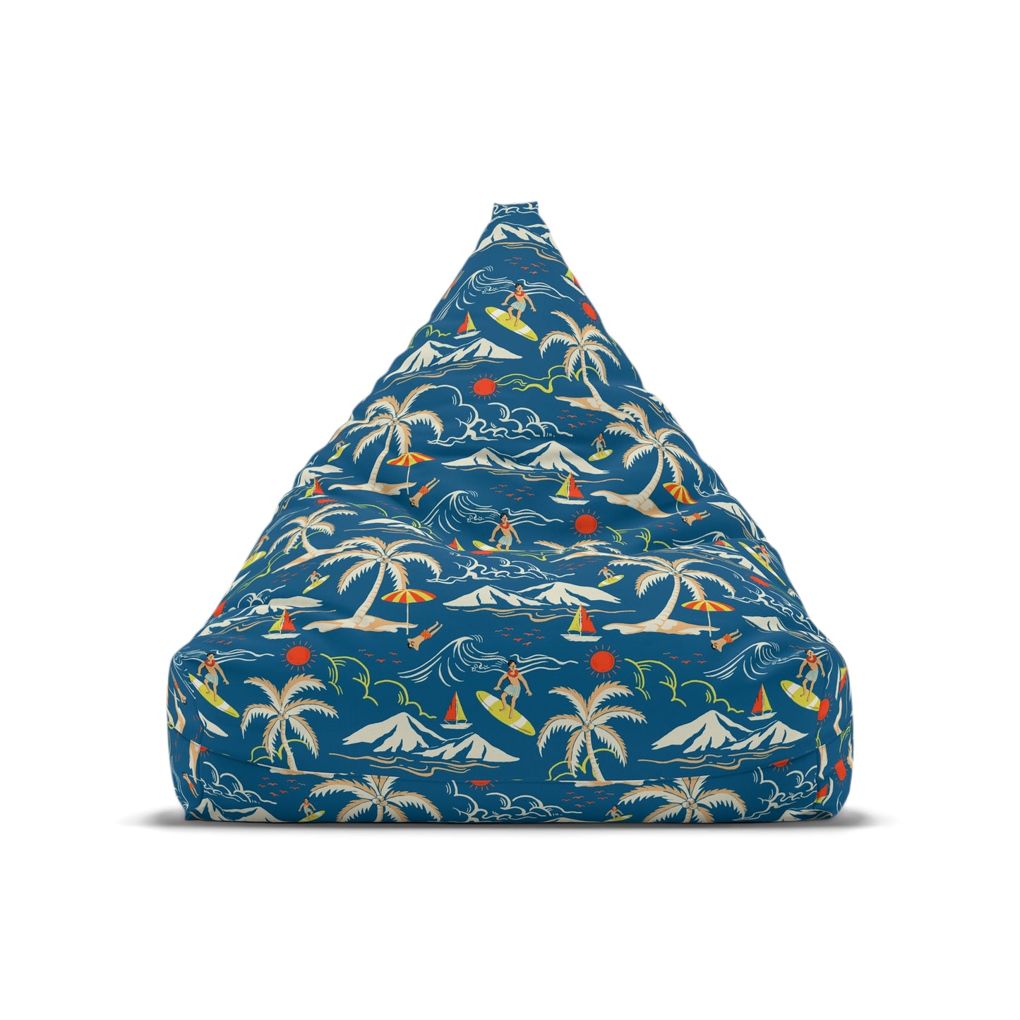 Palm Trees Bean Bag Chair Cover, Blue Coastal Ocean Beach Washable Triangle Small Large Adult Children Kids Sofa Apartment Dorm Unfilled