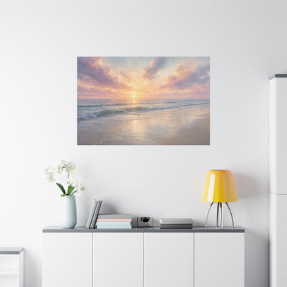 Sunset Beach Canvas Gallery Wrap, Coastal Serene Ocean Watercolor Wall Art Print Decor Small Large Hanging Modern Landscape Living Room