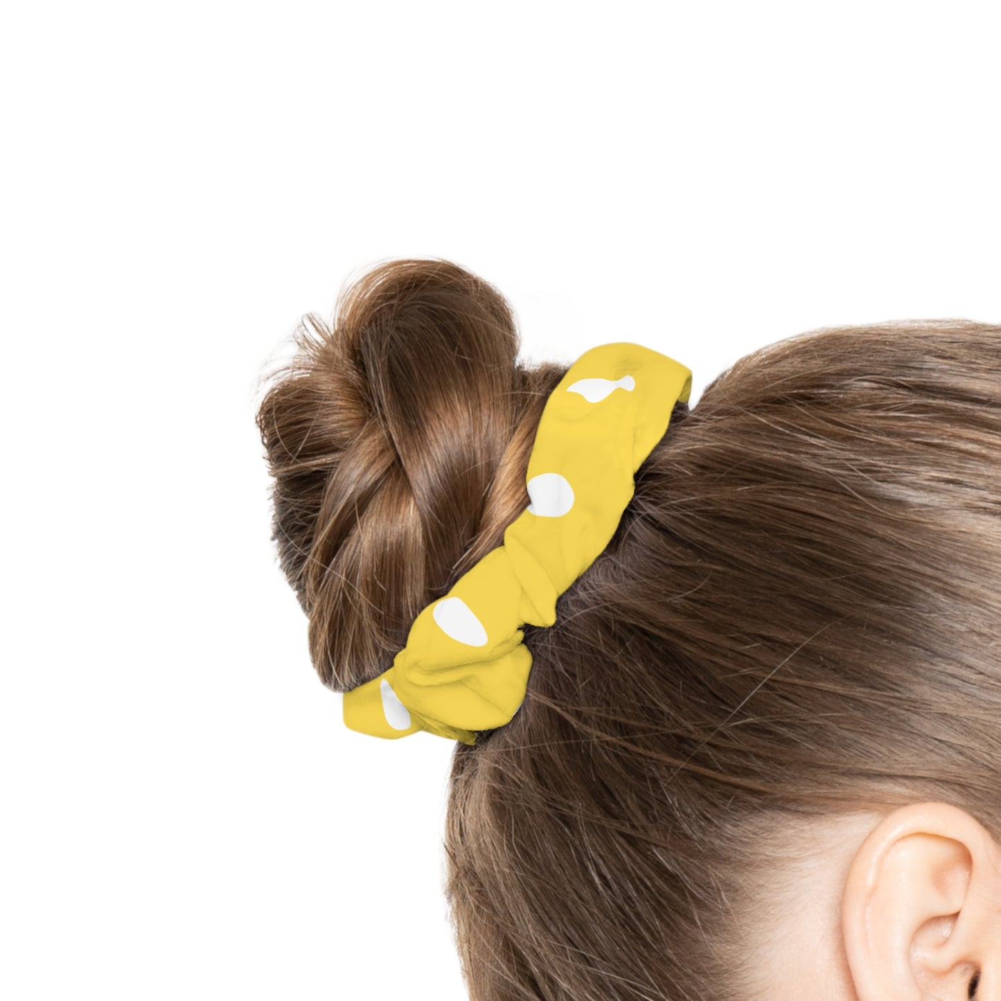 Yellow Polka Dots Scrunchie, Elastic Hair Ties Accessory  Print Cute Holder Soft Silky Tie Bow Cute Scarf Designer - Starcove Fashion