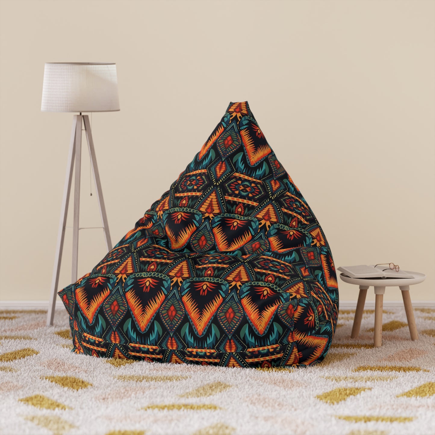 Boho Retro Bean Bag Chair Cover, Vintage Bohemian Washable Triangle Small Large Adult Children Kids Sofa Apartment Dorm Decor Unfilled Sack