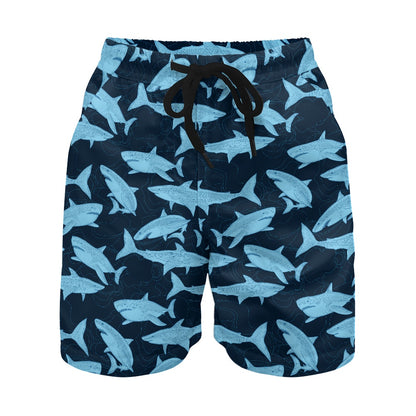 Shark Boys Beach Shorts (4-11Y), Navy Blue Quick Dry Kids Drawstring Casual Shorts Pockets Children Youth - Starcove Fashion