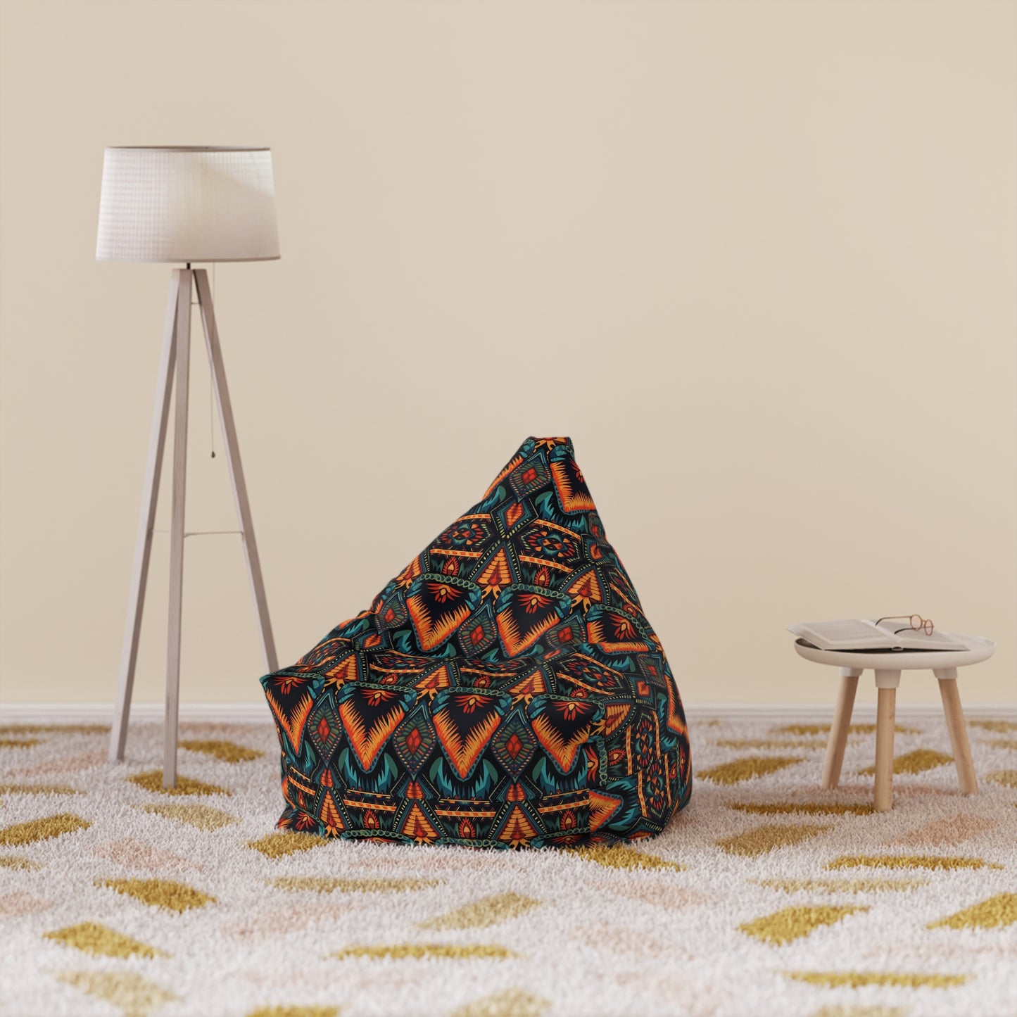 Boho Retro Bean Bag Chair Cover, Vintage Bohemian Washable Triangle Small Large Adult Children Kids Sofa Apartment Dorm Decor Unfilled Sack