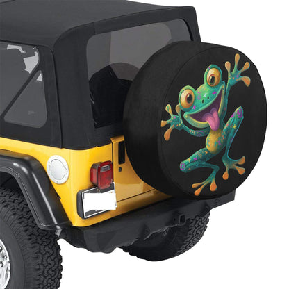 Funny Frog Spare Tire Cover, Goofy Green Retro Black Wheel Auto Back Up Camera Hole Rear Unique Design Funny Spare RV Trailer Camper
