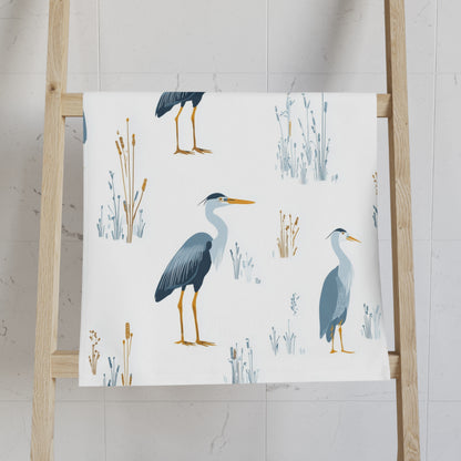 Blue Heron Hand Towel, Coastal Bird Animal Watercolor Guest Bath Softest Bathroom Spa Tea Cotton Kitchen Gift Her Women Sack Linen - Starcove Fashion
