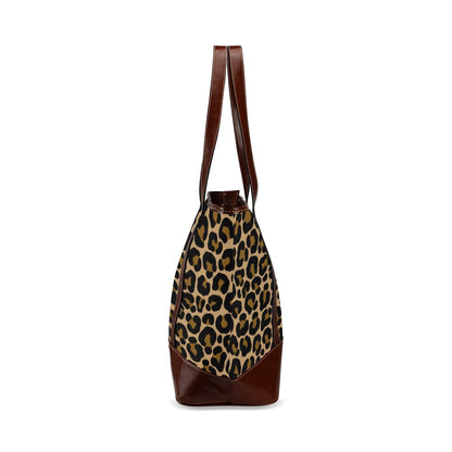 Leopard Canvas Tote Bag Zipper, Animal Print Waterproof Pockets Beach Pool Designer Fabric Shoulder Handbag Women Work Purse Travel Carry On - Starcove Fashion